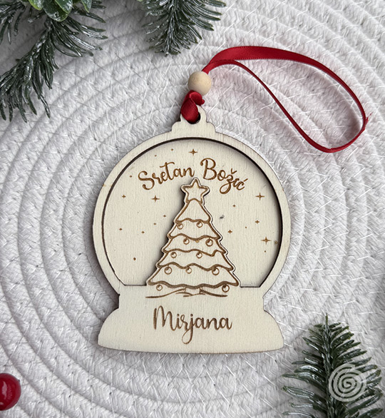 Šumska Silueta - Drvena kuglica za bor s imenom personalizirani Božićni pokloni Personalizirana kuglica