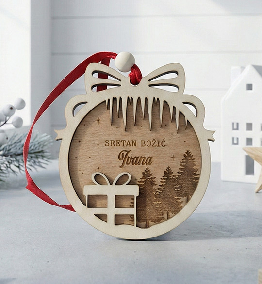 Božićna Želja - Drvena kuglica za bor s imenom personalizirani Božićni pokloni Set Kuglica "Modern Twist" - Personalizirani Ukrasi