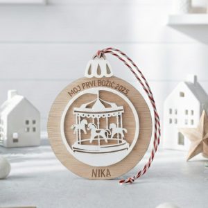 Premium Set Kuglica "Zimska Uspomena" - Personalizirani Ukrasi (Drvo & Plexiglass)